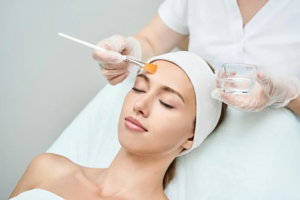 Woman receiving The Perfect Derma Peel® treatment for clearer, brighter skin | UNA Aesthetics | Edgewater, NJ